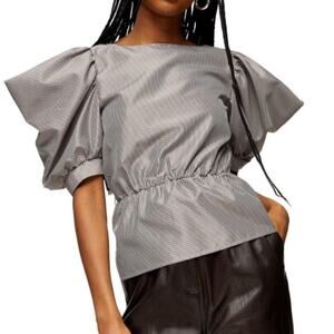 Topshop Gingham Drama Sleeve Open Back peplum blouse 10